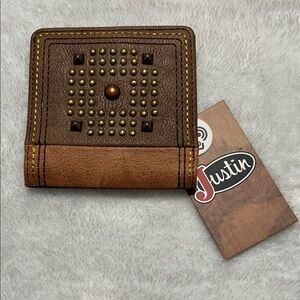 Justin Boots Studded Brown Leather Card Holder